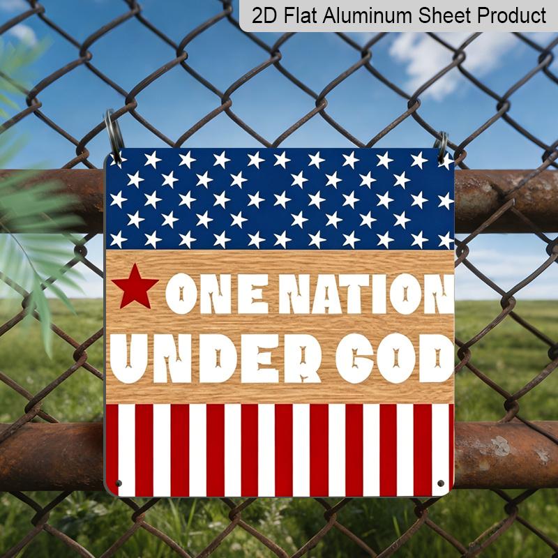 

2D Flat 1pc Patriotic One Nation Under God Aluminum Plaque, American Flag & Wood Grain Print Signs, Americana Wall Decor for Home Yard, 4th of July 20*20cm