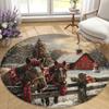 Winter Farm Theme Round Rug Rustic Country Style Forest Deer Horse Decor Carpet Home Indoor Decor Mat for Living Room Bedroom