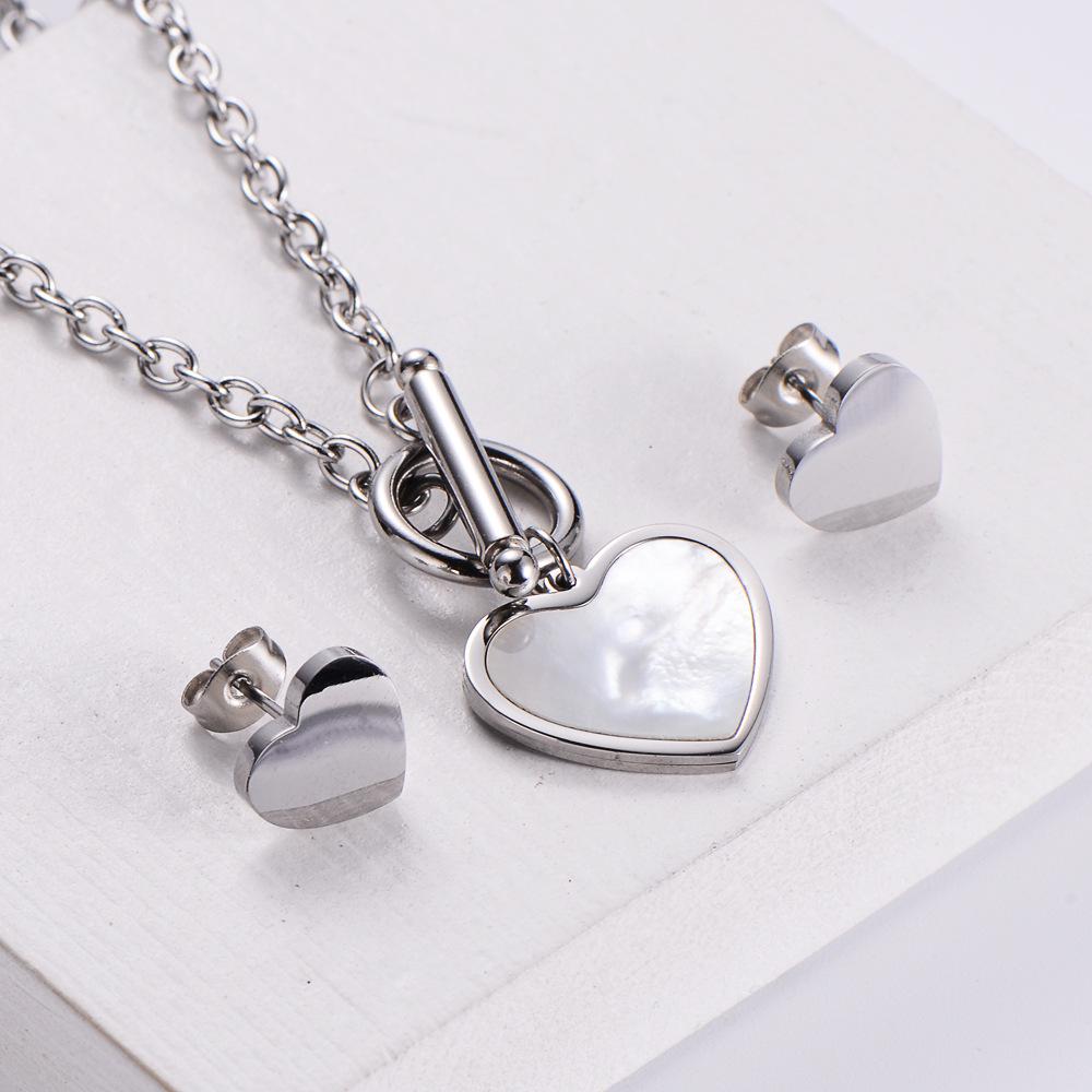 Stainless Steel Toggle Clasp Heart Necklace and Earring Jewelry Sets for Women