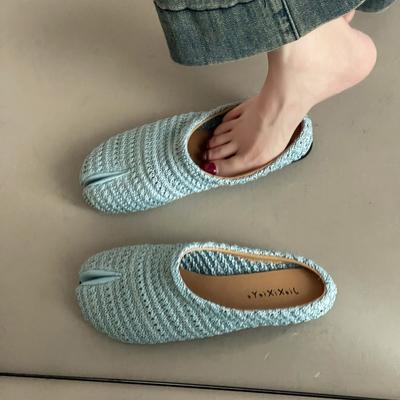 Fashionable Shoes Retro Woven Hollowed-out Shoes Breathable Toe Caps Semi-flip-flops New Casual Slippers