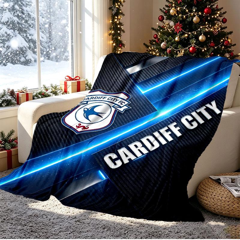 Cardiff City FC Pattern Blanket for Home Decoration, Bed, Sofa, Car Travel, Camping, Suitable for All Seasons, Birthday Christmas Gift