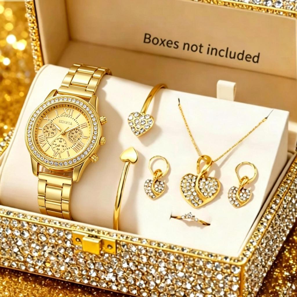 Light Luxury Niche Roman Steel Belt Full Diamond Set Bracelet Necklace Love Jewelry Set Quartz Watch