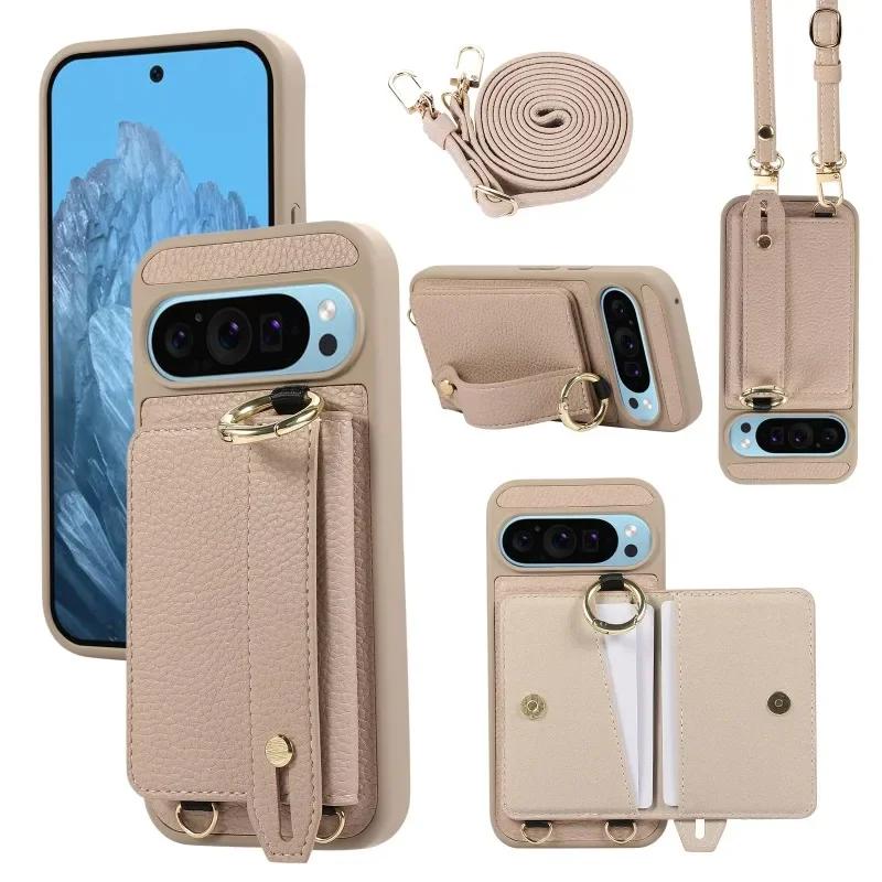 Crossbody Polsband Lederen Portemonnee Hoesje Telefoonhoesje voor Google Pixel 9 8 Pro 8a 7a Ringhouder Schokbestendige Hoes Google Pixel 8 Pro