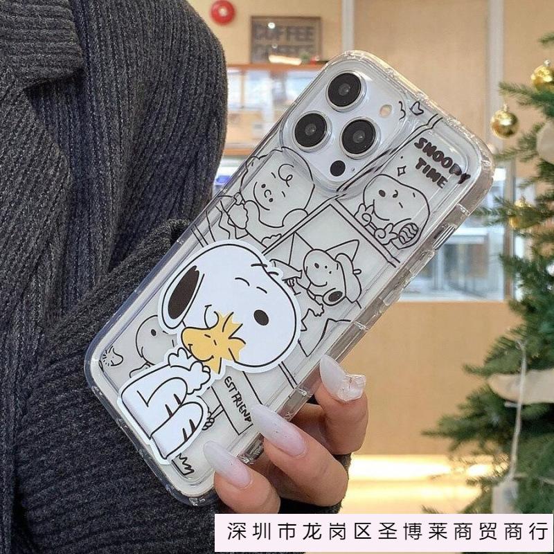 Splicing Snoopy for Apple 16promax mobile phone case 15plus transparent 1413 foreign trade 12 airbag