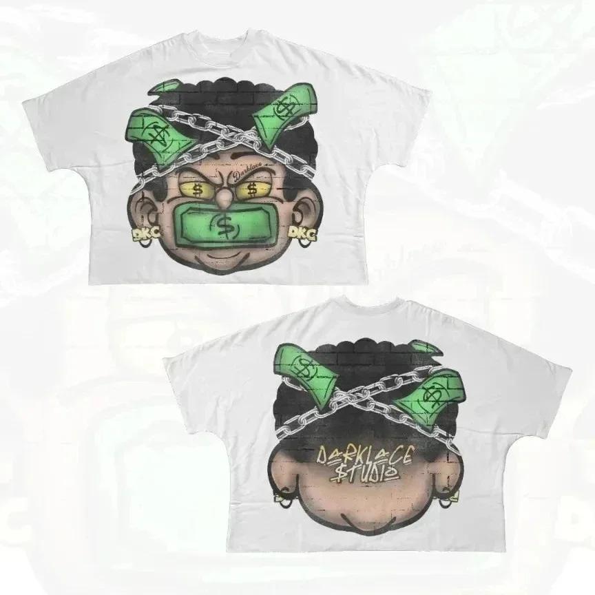 Streetwear Y2K Baumwoll-T-Shirt Harajuku Grafikdruck Oversized Punk Kurzarm-T-Shirt Rock Goth Retro Top Hip Hop Tee Mode