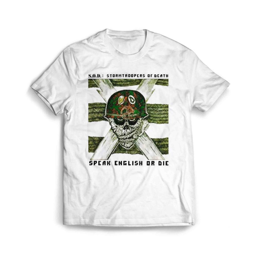

Винтажная футболка S.O.D Band Speak English Or Die Хлопок Размеры S-5XL Белый AP664 Унисекс S