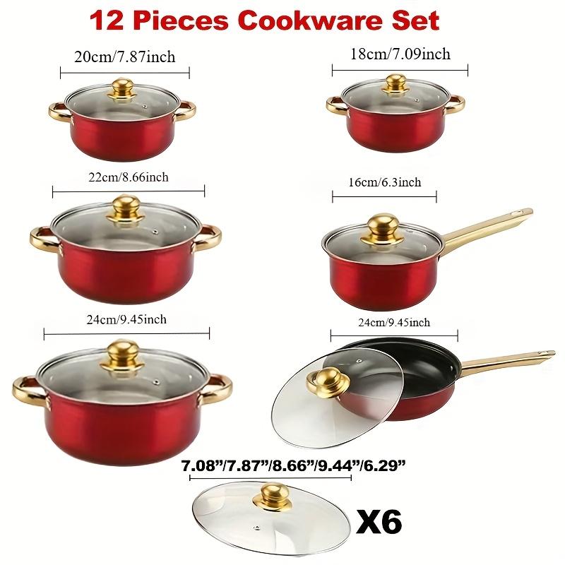 12-Piece Nonstick Fry Pan Set - Stainless Steel Induction Cookware for Gas/Electric, Heat-Resistant Skillet & Saucepan Combo