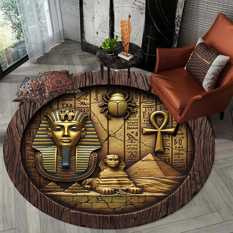 Egpytian and Roman Round Area Rug,Carpet Rug for Living Room Bedroom Sofa Playroom Decor,Non-slip Floor Mat