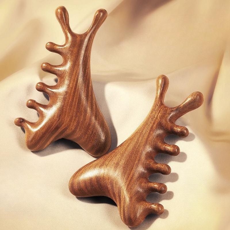 4-in-1 Scalp Massager Comb and Head Therapy Tool for Hair Loss, Gua Sha Meridian Relaxation - Premium Sandalwood Comb for Facial