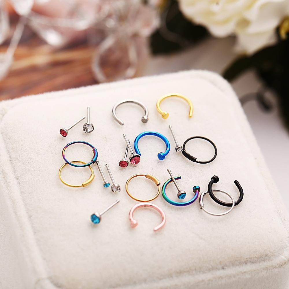 22pcs/set U Shaped Fake Piercing Nose Ring Stainless Steel Hoops Septum Rings Jewelry