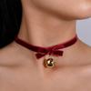 Belle Girl Style Sweet Accessory, Burgundy Necklace, Black Velvet with Collar, Choker Collarbone Chain, Necklace