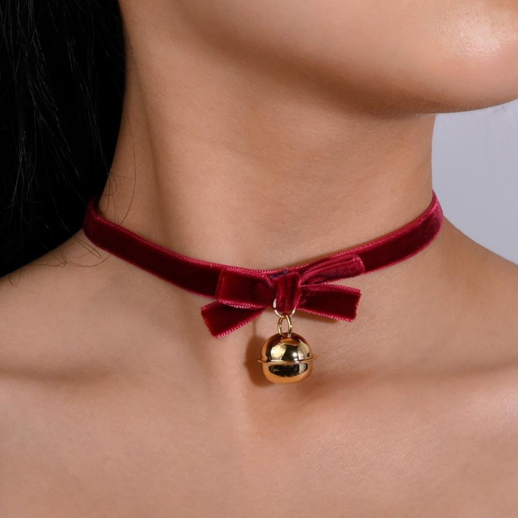 Belle Girl Style Sweet Accessory, Burgundy Necklace, Black Velvet with Collar, Choker Collarbone Chain, Necklace