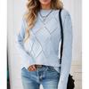 European and American Foreign Trade Women's Sweater, Solid Color Rhombus Hollow Round Neck Pullover Knitted Sweater Top Women