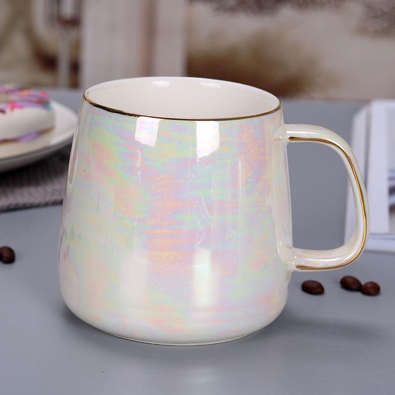 

New Pearl glaze gold handle mug,fashion coffee cup advanced mug rainbow glazed ceramic cup,simple Nordic teacup Drinkware gift 301-400ml