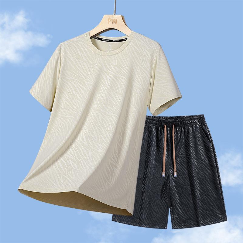 Sports Suit, Casual Men's Loose Ice Silk Short Sleeved Suit, Men's Two-piece Set