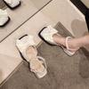 Summer Sandals Women's Summer 2025 New Thick Heel Bow Summer Low Heel Bag Head Small Leather Shoes Summer with Skirt