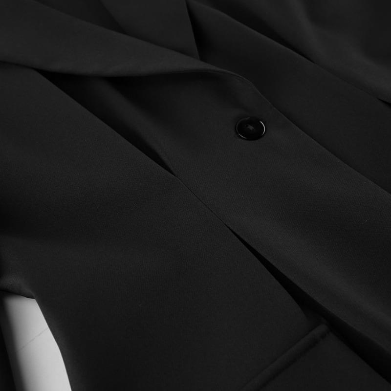 Vintage Black Narrow Cut Waist Fitted Blazer For Women Commute Office Outerwear