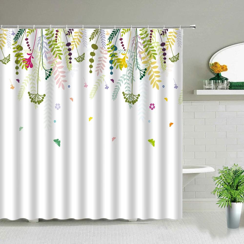 Plant Series Shower Curtain Bathroom Waterproof Polyester Fabric Cloth Curtain Dandelion Flower Print Bathtub Decor With Hooks