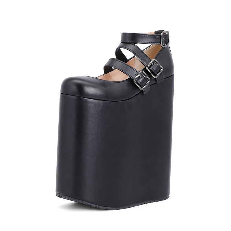 

Мода 2025 Слишком высокая платформа Обувь Харадзюку Лолита Высота 23 см Модель Женские туфли-лодочки Обувь Мэри Джейн Клиновидный каблук Стильная пряжка 33