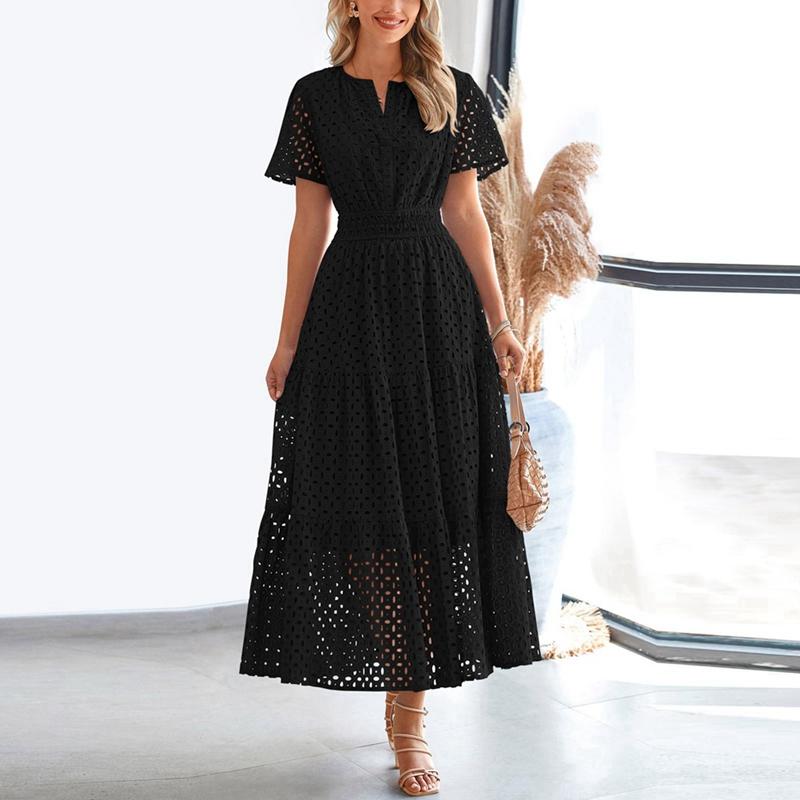 

Женское платье с коротким рукавом и ажурной перфорацией, длинное, дышащее M