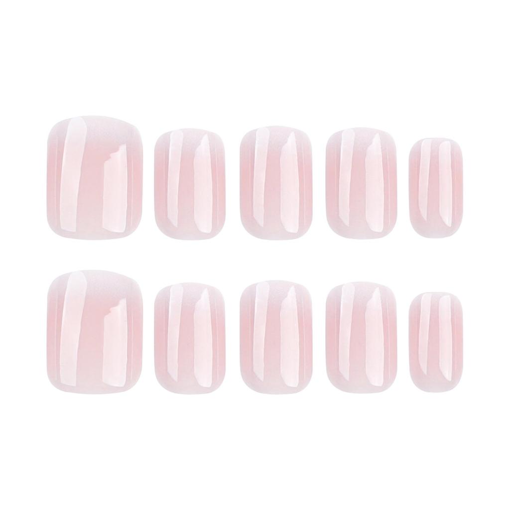 Französische Rosa-Weiße Farbverlauf Kurze Quadratische Press-On Nägel