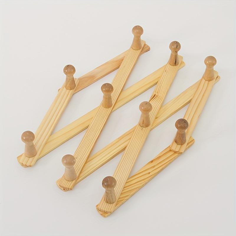 1pc Wooden Retractable Closet Organizer - Space-Saving Wall Mount for Clothes, Hats, & Ties - Durable, Foldable, Aesthetic Stora