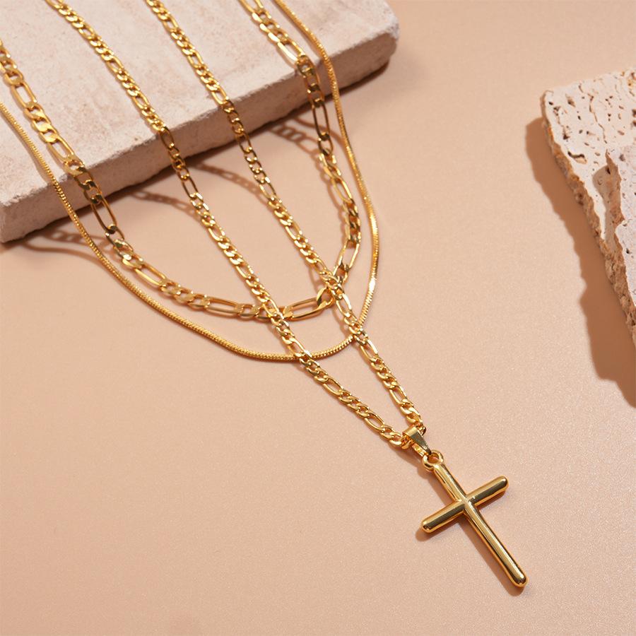 18k real gold electroplated double chain cross pendant necklace niche item decoration