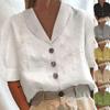 2023 Women's Cotton Linen Solid Color Stand Collar Shirt - Button Casual, Long & Short Sleeve Options