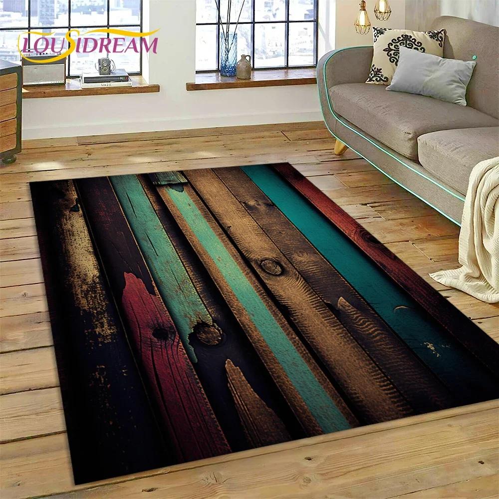 Tappeto con Finitura Legno Colorato per Camera da Letto, Soggiorno, Decorazione Divano Casa, Tappetino Grande per Giochi Bambini