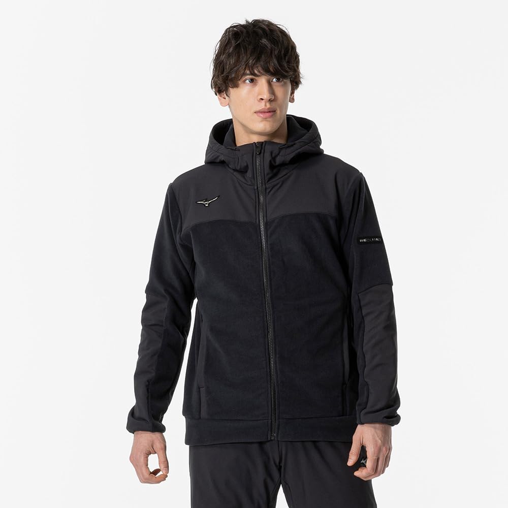 Mizuno Training Wear Hybrid Fleece Size M Jacket, Water-Repellent, Stretch, 32MCA558, Black,