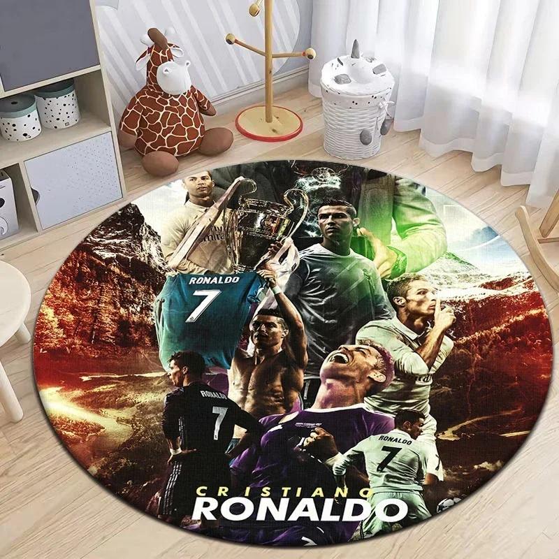 Football Star Design Round Carpet - Non-Slip Flannel Rug for Living Room, Camping, Picnic, Yoga, Bedroom, and Area