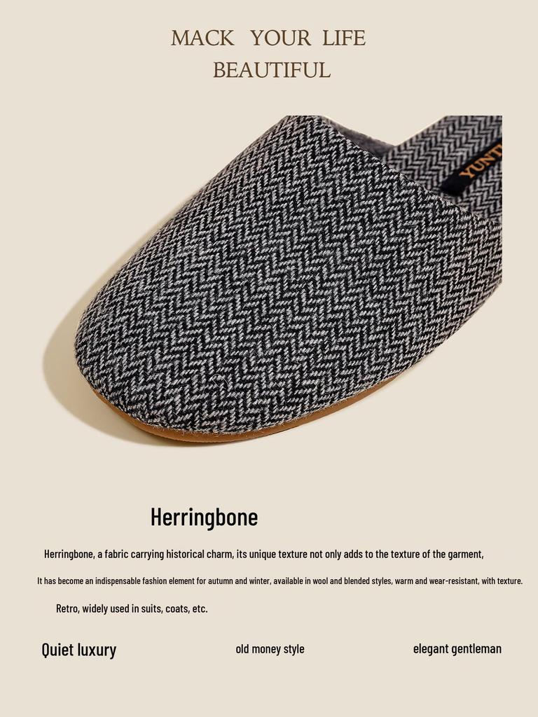 Herren Retro Wollmischung Hausschuhe: Herbst/Winter Rutschfest Luxus