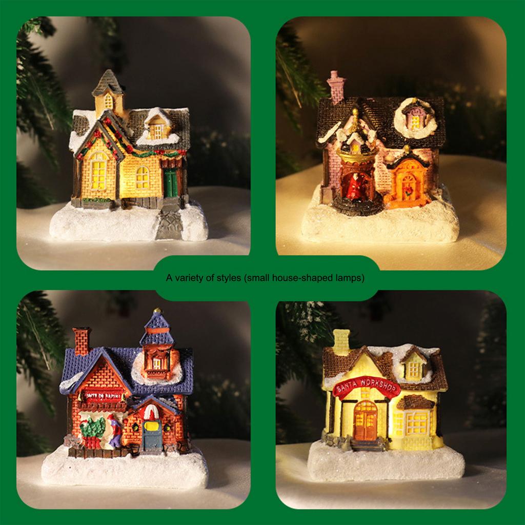 Christmas Village Houses Christmas Collectible Buildings with LED Light Christmas Decors Gingerbreads House Figurine
