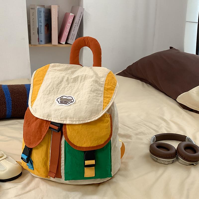 Contrast Color Backpack Stitching Student Schoolbag Women's Lightweight Backpack