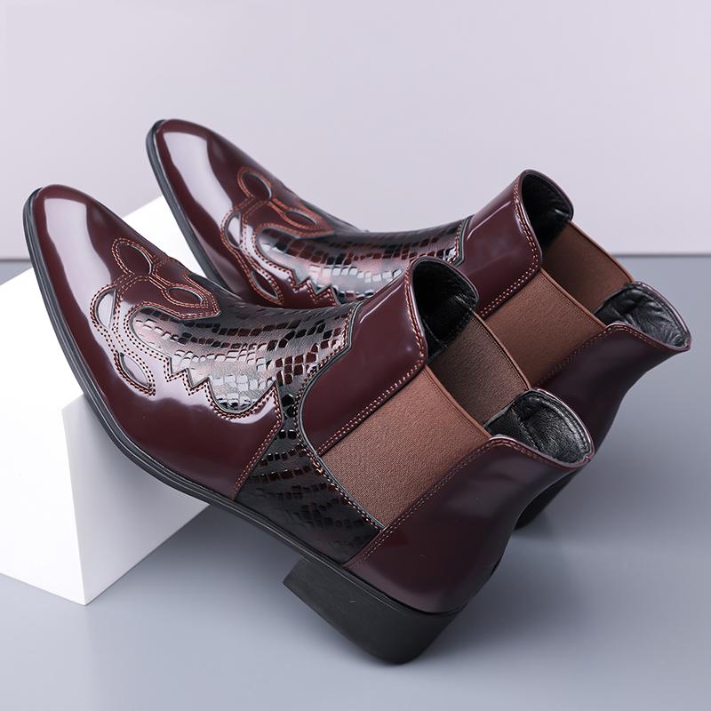 Fashion Brand Designer New Men's Patent Leather Pointed Toe Business Casual Ankle Boot for Men Winter Chelsea Leather Shoes