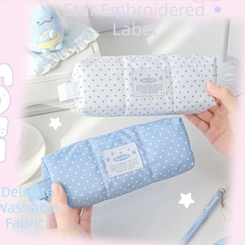 Multi-functional Polka Dot Pen Bag Zipper Hand-held Student Pencil Case Large Capacity Cosmetic Pouch Students Supplies