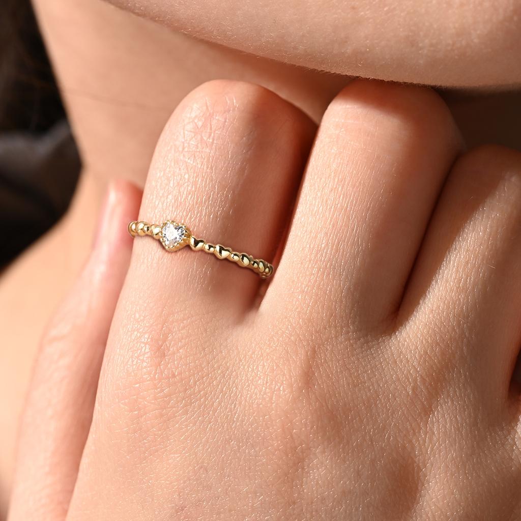 Copper Metal Authentic Original Gold Woman's Ring Pure Copper Metal Heart White Zirconium Closure Ring Valentine's Delicate Perfect Gift High Quality