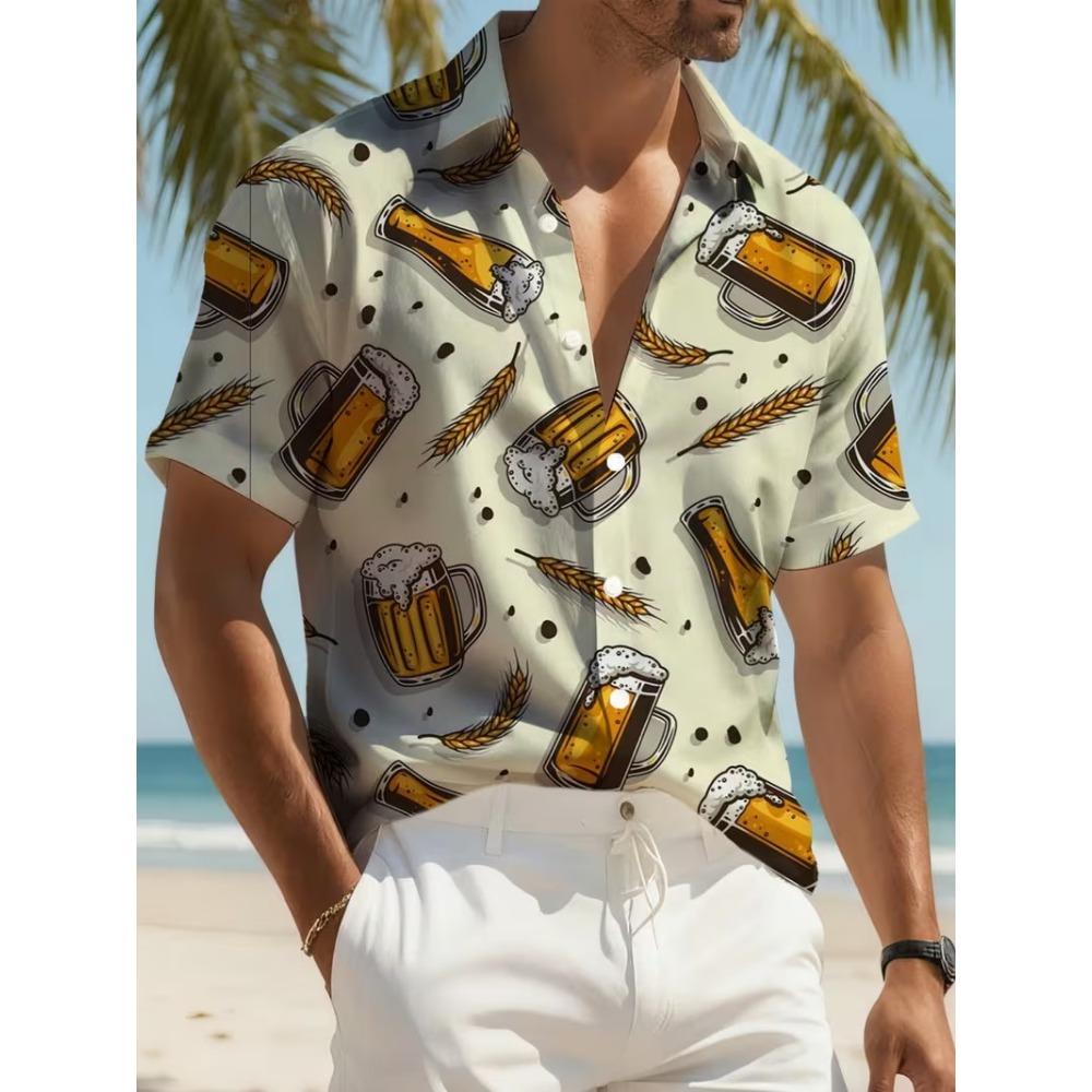 Bierkrug Muster Druck Herrenhemden Hawaii Kurzarm Top Mode Streetwear Freizeit Outdoor Herren- und Damenbekleidung Bluse
