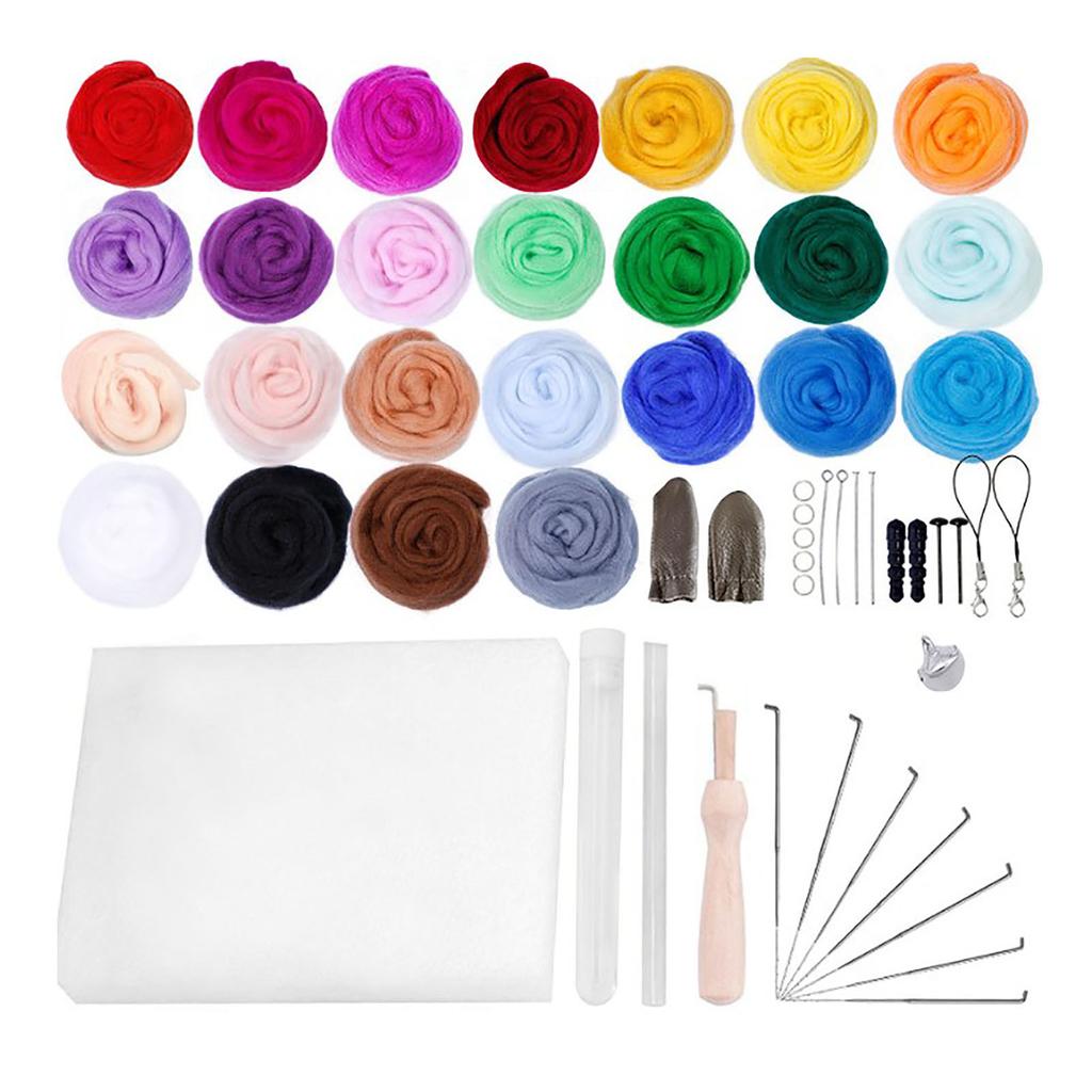 Needle Felting Kit 25 Colors Wool Fluffy Soft Eco Friendly Easy Operation Felting Kit for Craft DIY