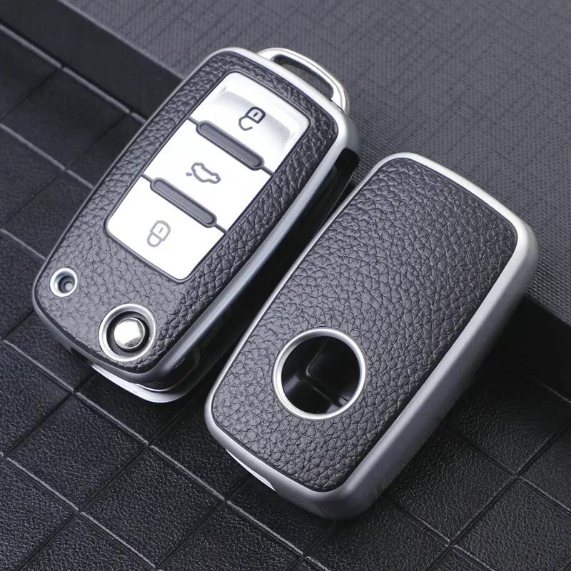 Leather Car Key Case Keys Full Cover Protection Shell Bag for VW Volkswagen Polo Tiguan Passat Golf Jetta Lavida Skoda Octavia