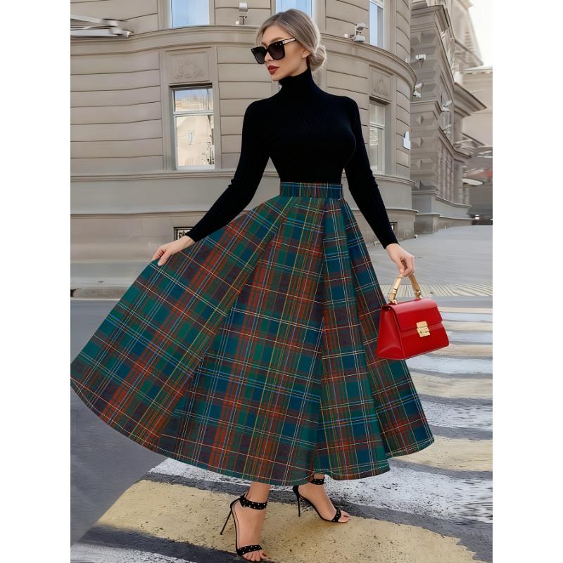 Women's High Waist A Line Midi Skirt for Summer Vacation Casual Office Wear Trendy Pleated Flowy Skirt Elastic Waist Solid