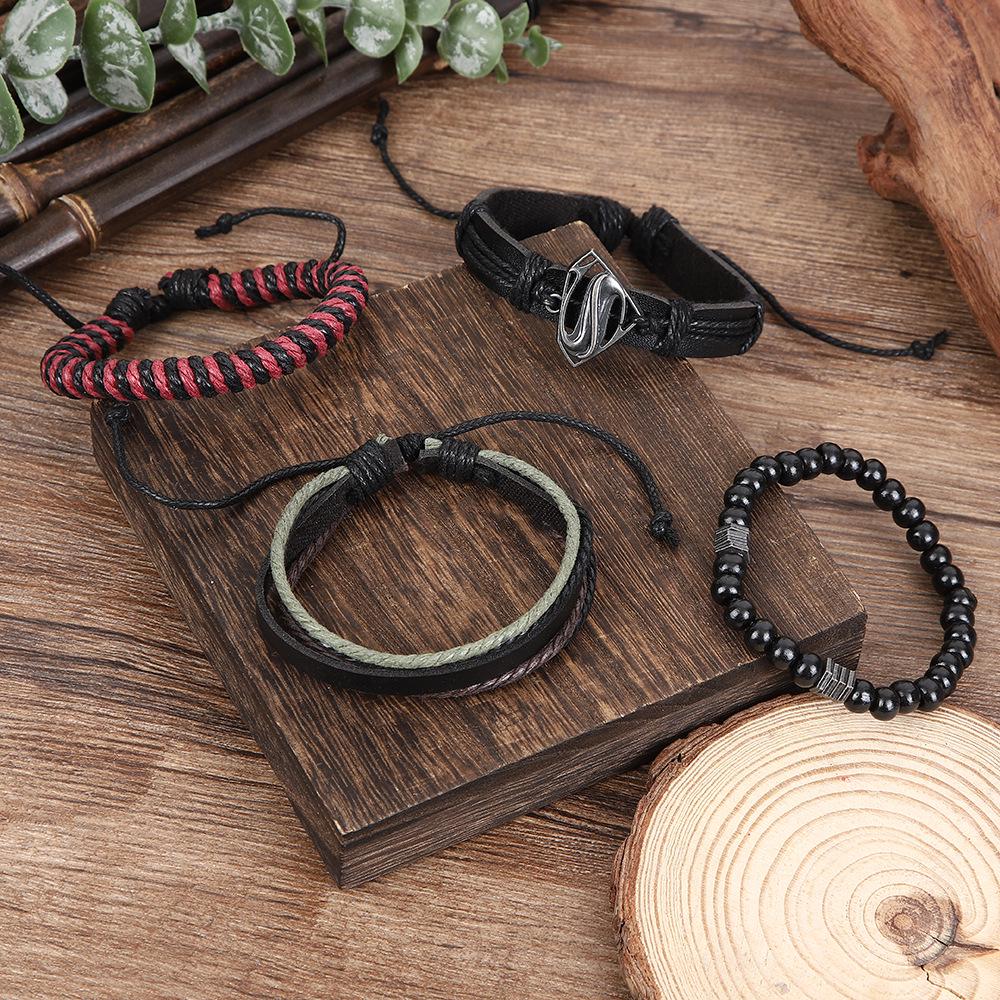 Retro Multi-layer Leather Men's Bracelet Set: Hip Hop Woven and Beaded Design
