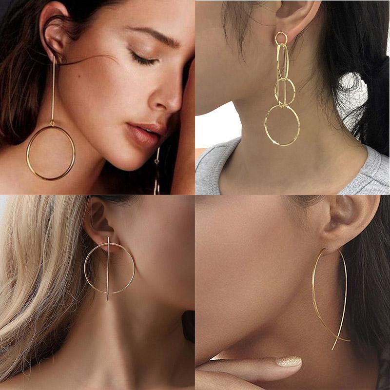Exaggerated Punk Drop Earrings for Women Big Circle Personality Female Ear Jewelry Gold Metal Earrings boucle
