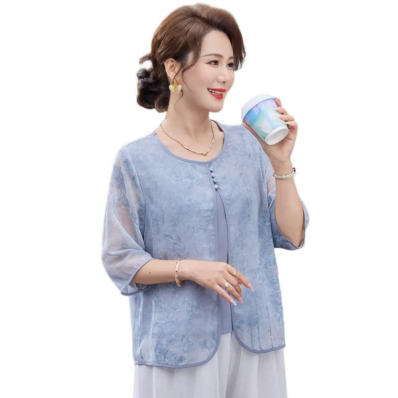 Romon New Chinese Style Chiffon Top & Summer Set