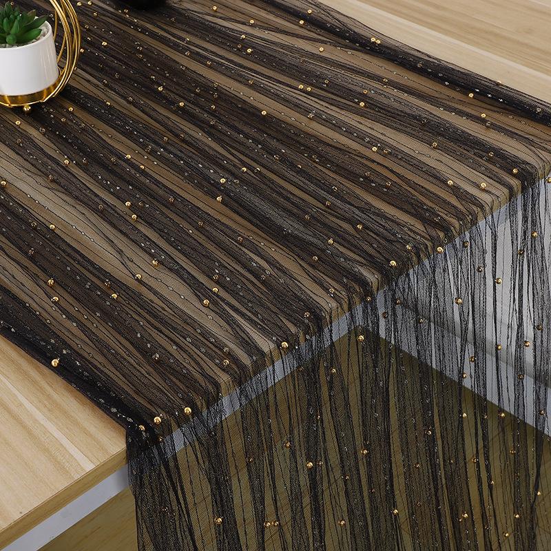 Față de masă perlată Material tul Față de masă din dantelă Plasă perlată cu mărgele Transparentă pentru Petrecere de logodnă Zi de naștere Arc de nuntă Decorare masă