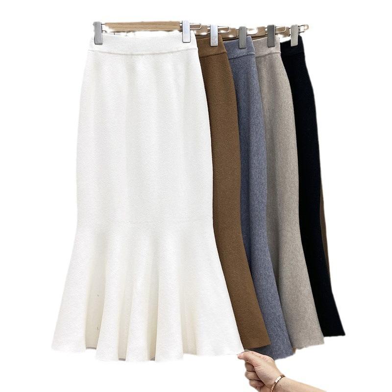 Mid To Long Knitted Fishtail Skirt for Women Autumn and Winter High Waist and Hip Hugging Skirt Half Skirt