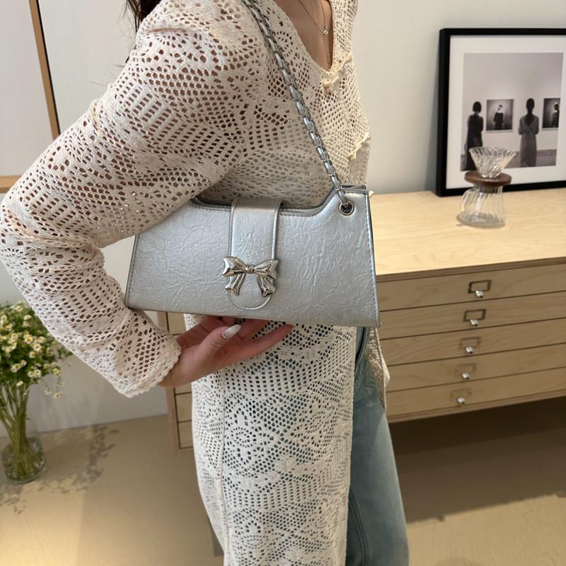 Elegant Butterfly Bow Small Square Bag Pu Leather Chain Shoulder Bag For Women 2024 Trend