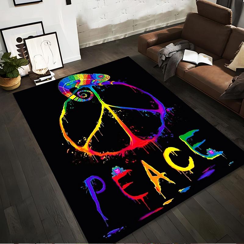 Rainbow Chameleon Peace Symbol Design Rug Non-slip rug suitable for living room and bedroom sofas.