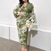 Autumn V-neck Printed Long Sleeve Dress Elegant Women's Colorblocking Plus Size Dress
