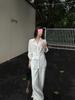 5werkwe Women's White Linen Long Sleeve Casual Shirt Set - Versatile Autumn Style